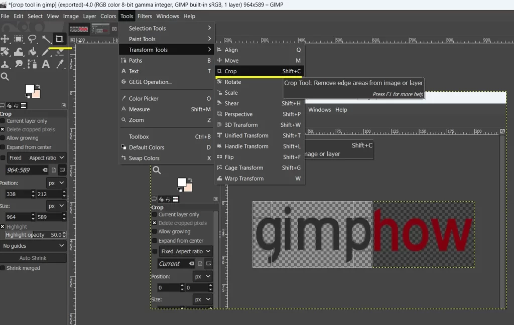 Crop an Image in GIMP